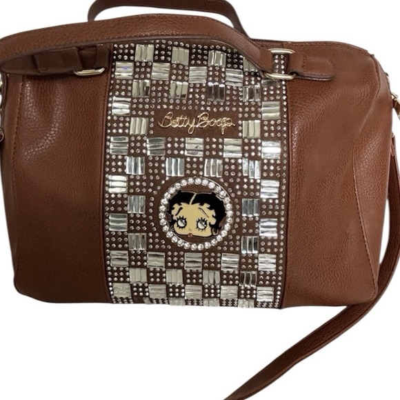 Betty Boop Rhinestone Bag Brown Double Top Handles Detachable Crossbody Strap - Picture 1 of 9